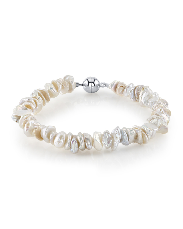 Armband aus weißen Süßwasser-Keshi-Perlen, 8,0–8,5 mm