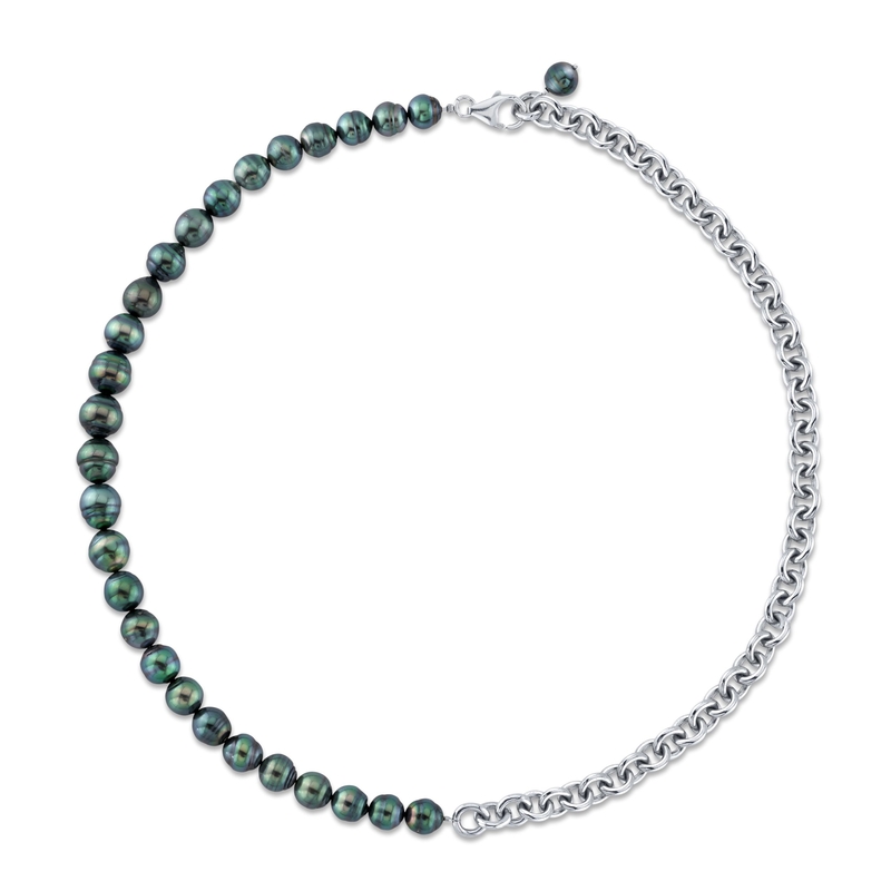 8–9 mm Logan – Halskette mit schwarzen tahitischen Barockperlen und Kette