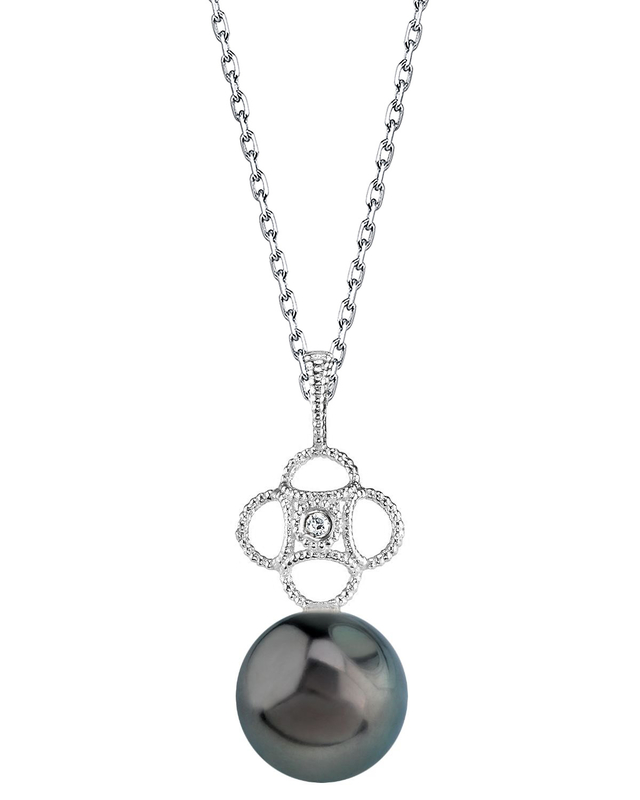 Anhänger mit tahitischer Südseeperle und Diamanten im Spitzenmuster