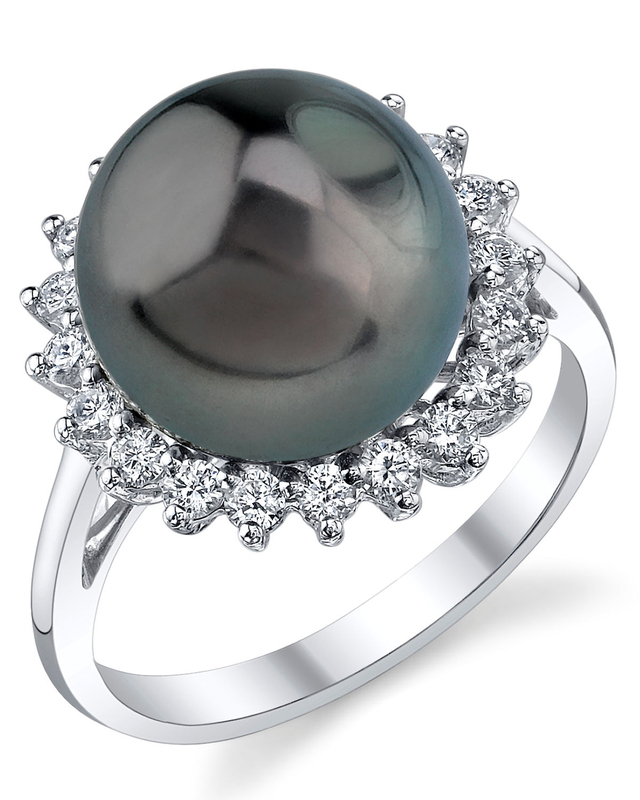 Ring mit tahitischer Südseeperle und Diamanten in Salbeigrün