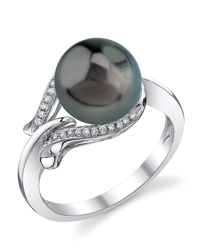 Ring aus tahitischer Südseeperle und Diamanten in Weidenform