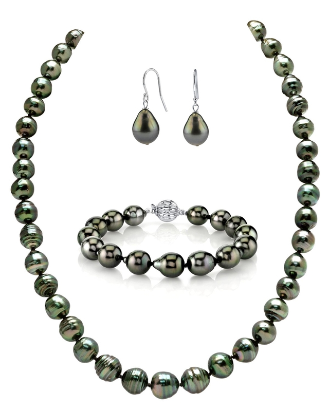 Tahitian South Sea Circle - Baroque Pearl Necklace, Bracelet, Tincup Earrings Set