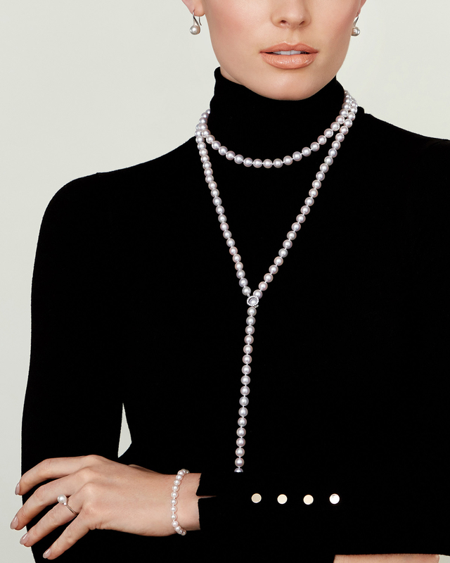 White Freshwater Pearl Adjustable Lariat Y - Shape 51 Inch Rope Length Necklace - AAAA Quality - Model Image