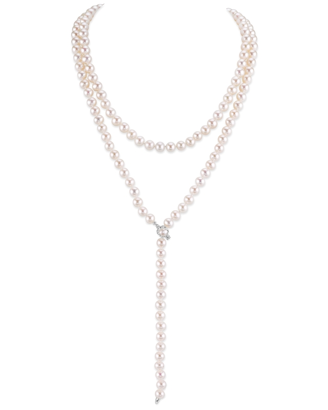 White Freshwater Pearl Adjustable Lariat Y - Shape 51 Inch Rope Length Necklace - AAAA Quality