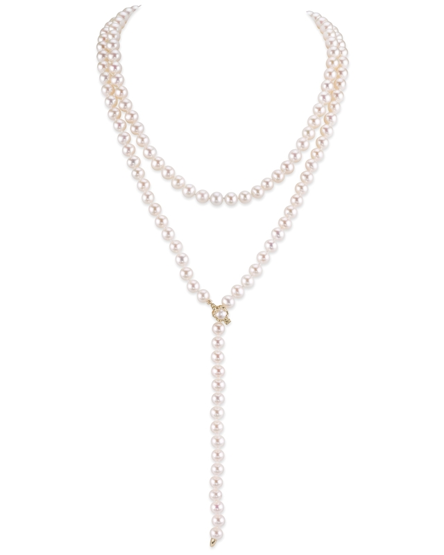 White Freshwater Pearl Adjustable Lariat Y - Shape 51 Inch Rope Length Necklace - AAAA Quality - Secondary Image
