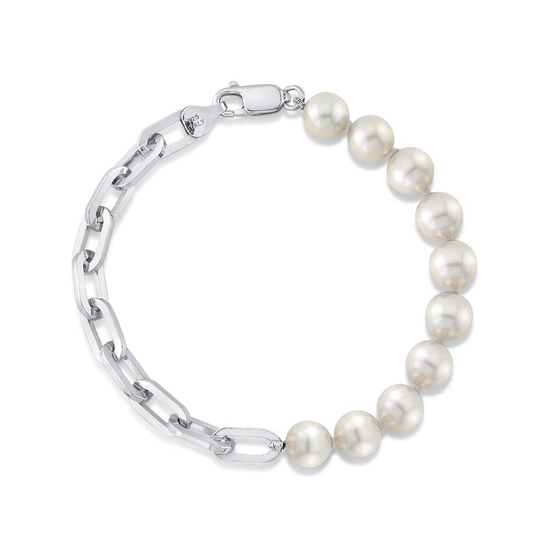 7 mm weißes Süßwasser-Scarlett-Perlenarmband mit Kette