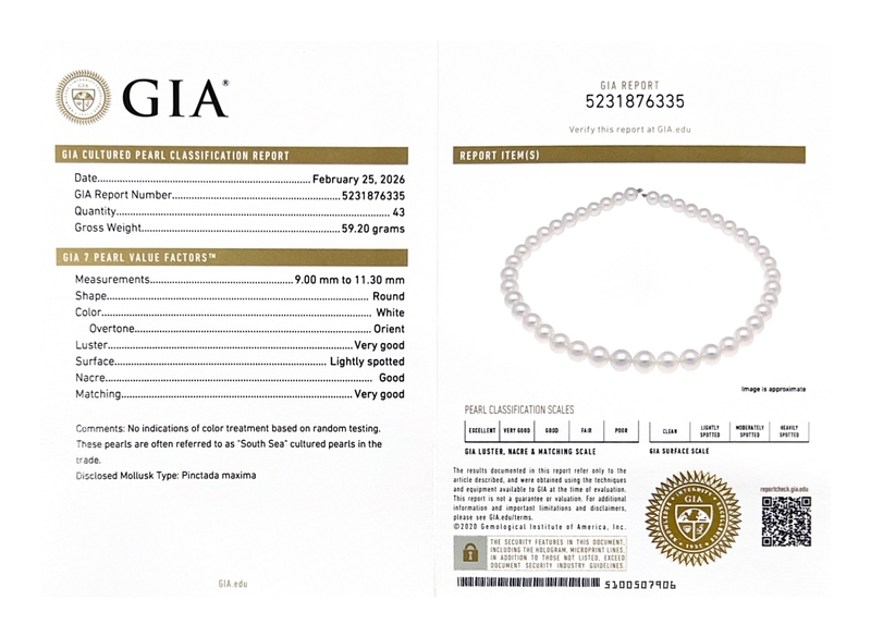 9–11 mm weiße Südseeperlenkette – GIA-zertifiziert – Zweites Bild