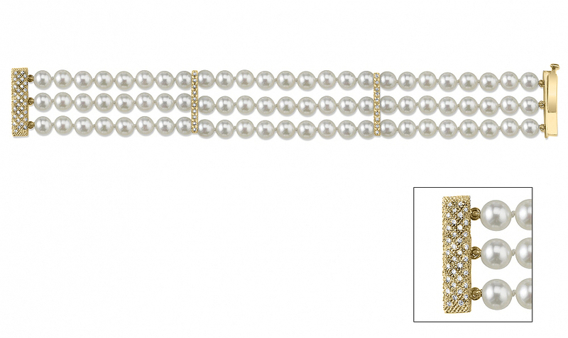 Hanadama Akoya Dreifach-Perlenarmband mit Diamanten – Zweites Bild