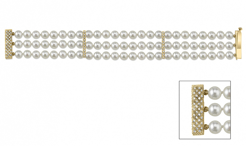 Armband mit drei japanischen Akoya-Perlen und Diamanten