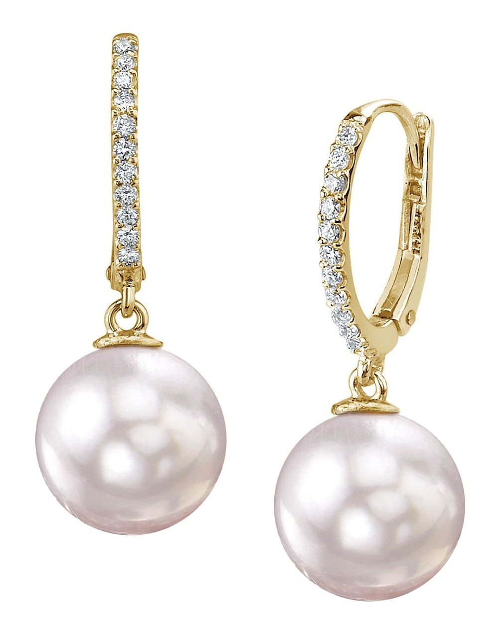 Japanische Akoya-zertifizierte Hanadama-Perle & Diamant-Huggie-Ohrringe mit Aurora-Verschluss