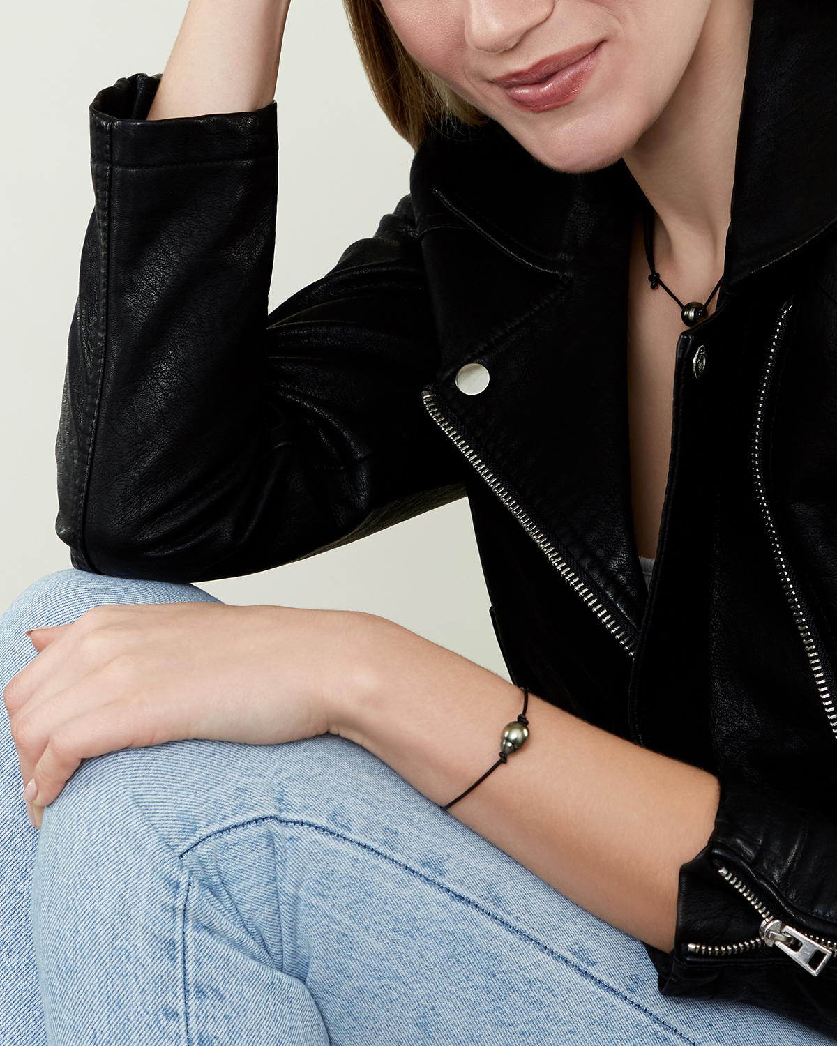 Tahitian South Sea Baroque Pearl Leather Bracelet - Various Sizes - Model Image