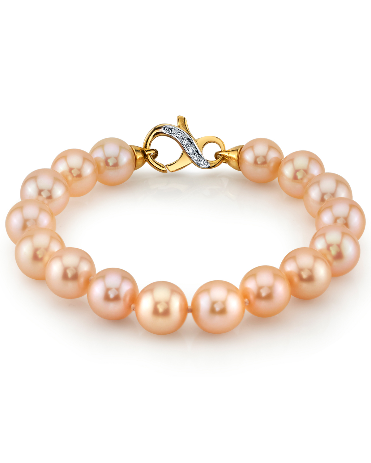 Armband aus 9,5–10,5 mm großen pfirsichfarbenen Süßwasserperlen – AAA-Qualität – Zweites Bild