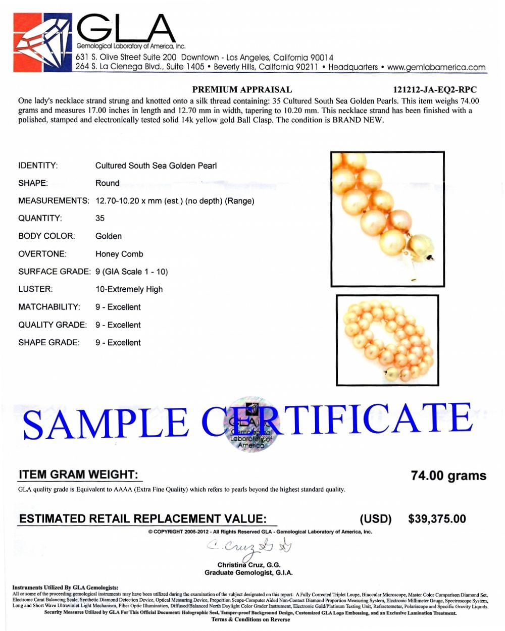 10–12 mm goldene Südseeperlenkette – AAAA-Qualität – Zweites Bild