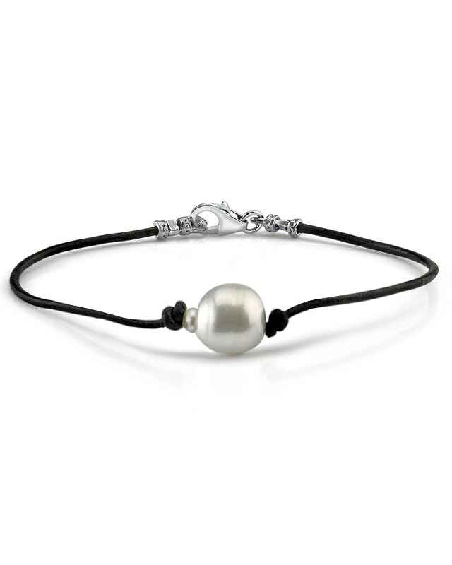 Lederarmband mit weißer Südsee-Barockperle – verschiedene Größen