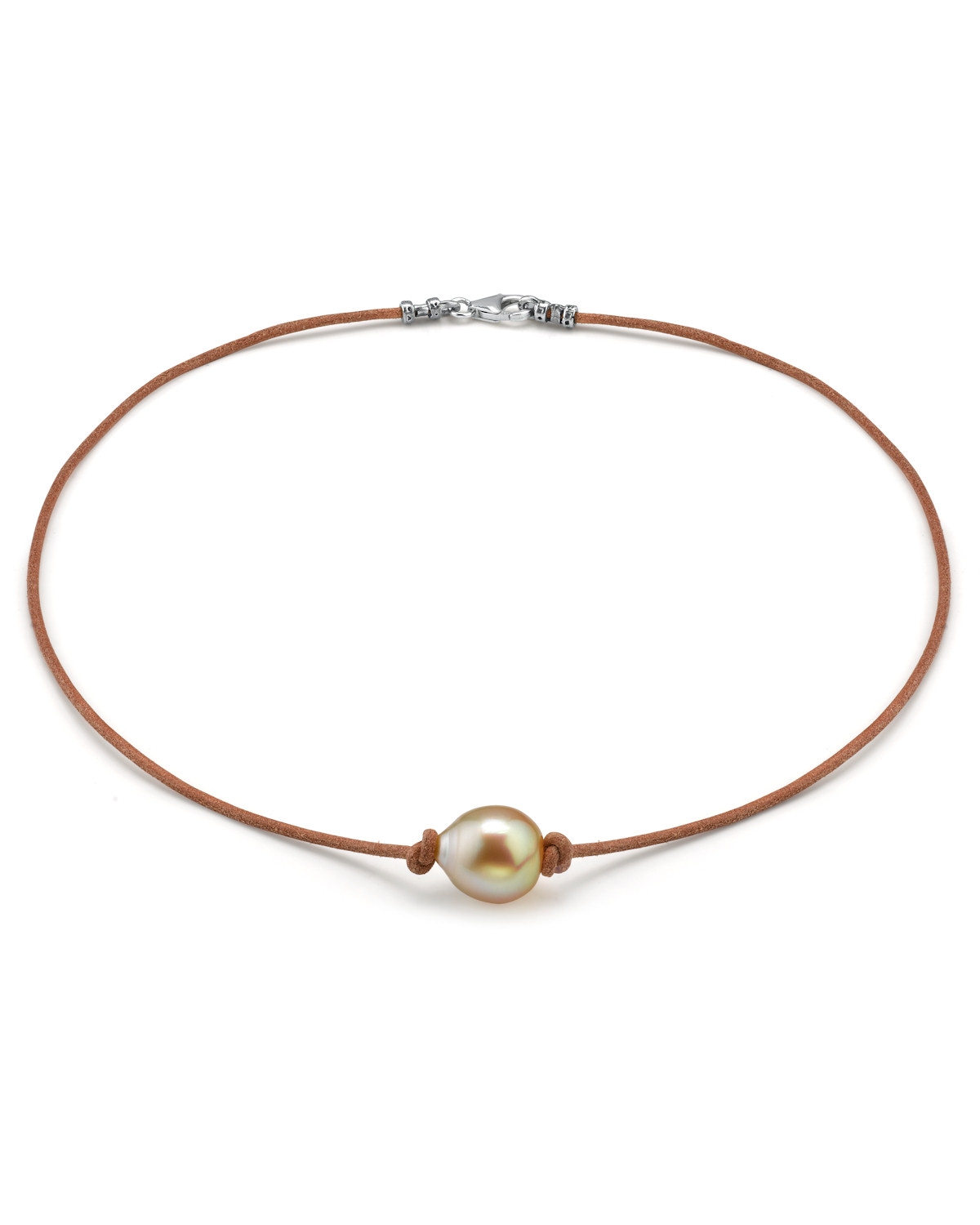 Golden Baroque Pearl Leather Necklace - Various Sizes