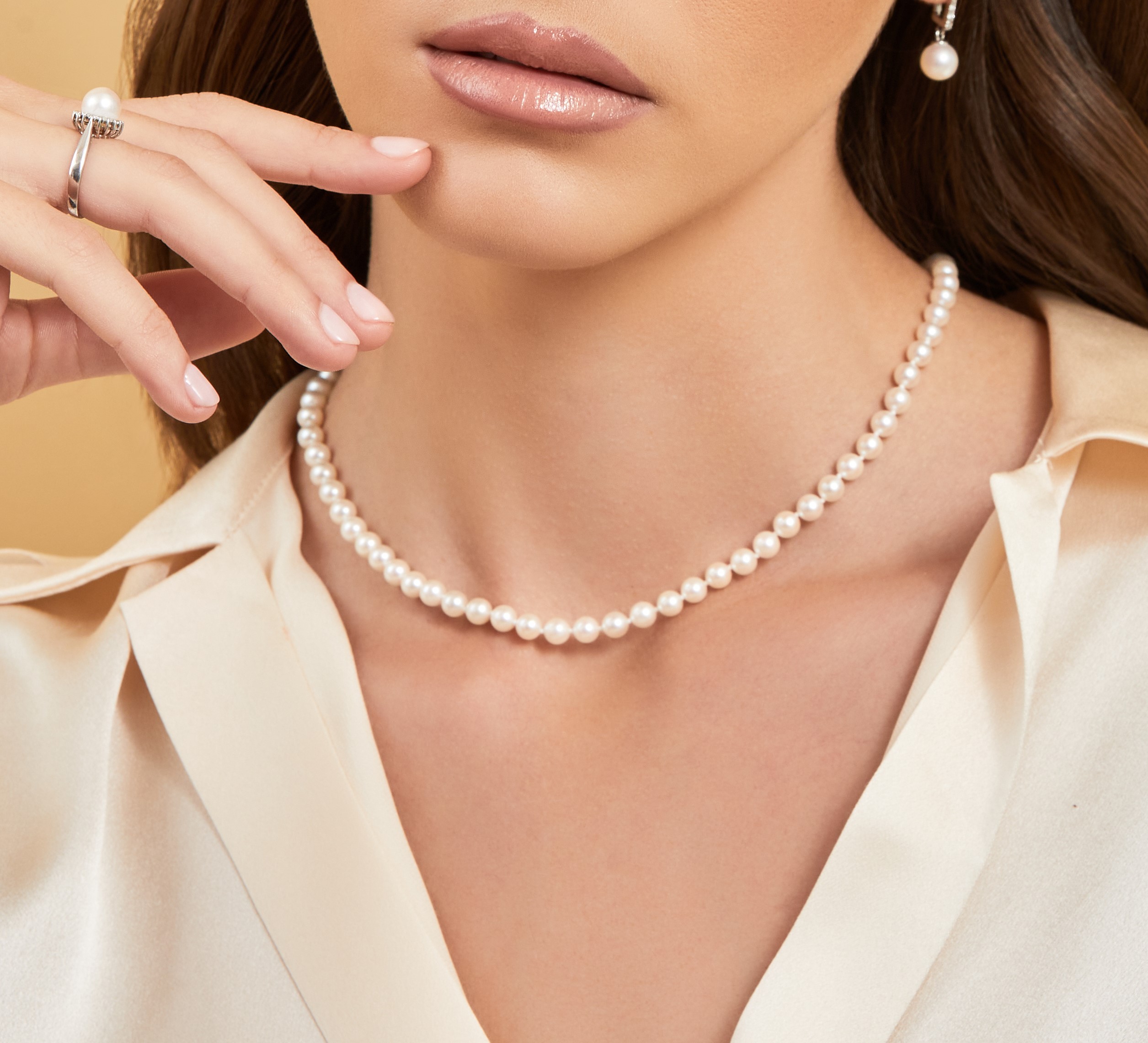 5.5-6.0mm Japanese Akoya White Pearl Necklace - AA+ Quality - Model Image