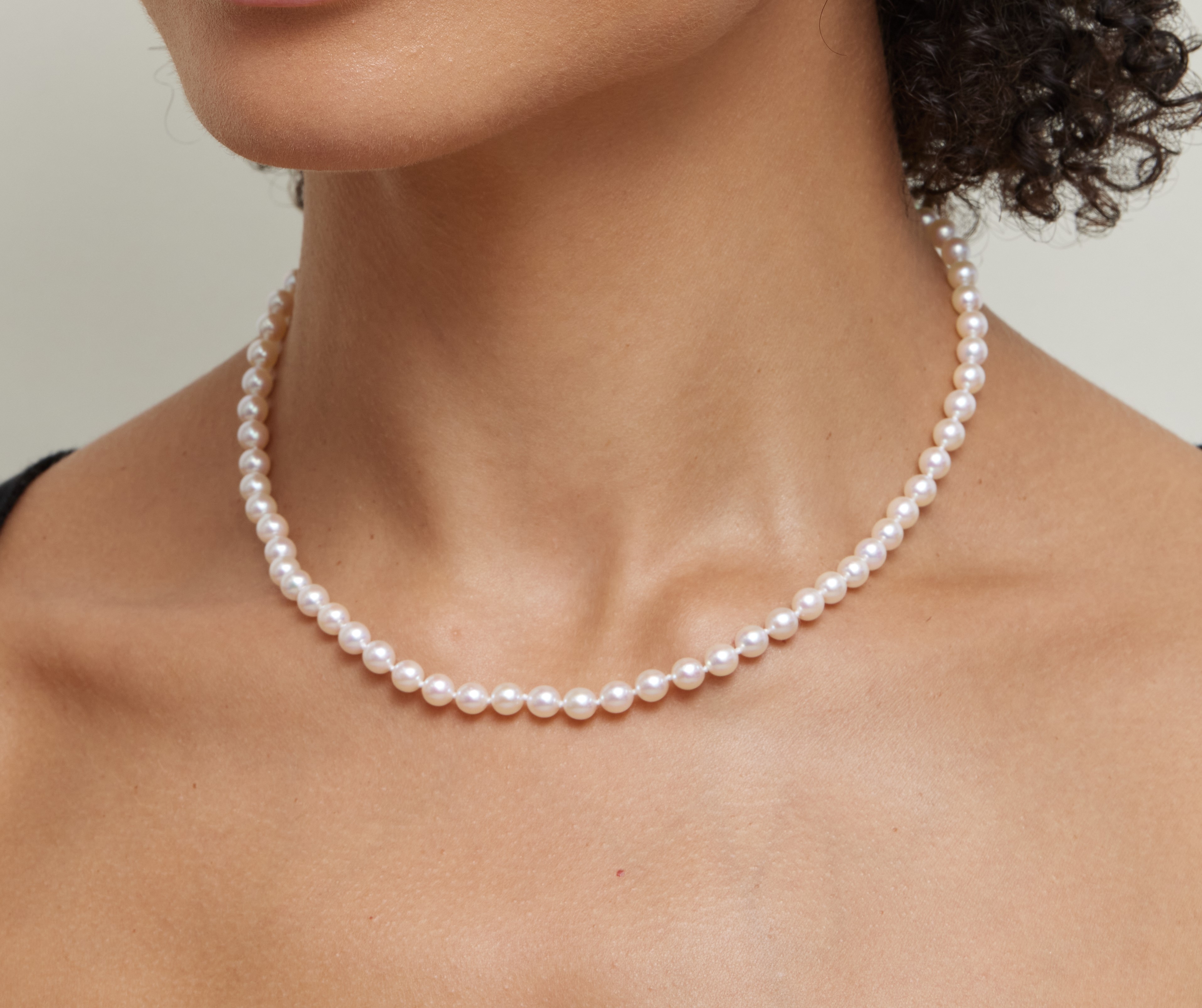 5.0-5.5mm Japanese Akoya White Pearl Necklace - AA+ Quality - Model Image