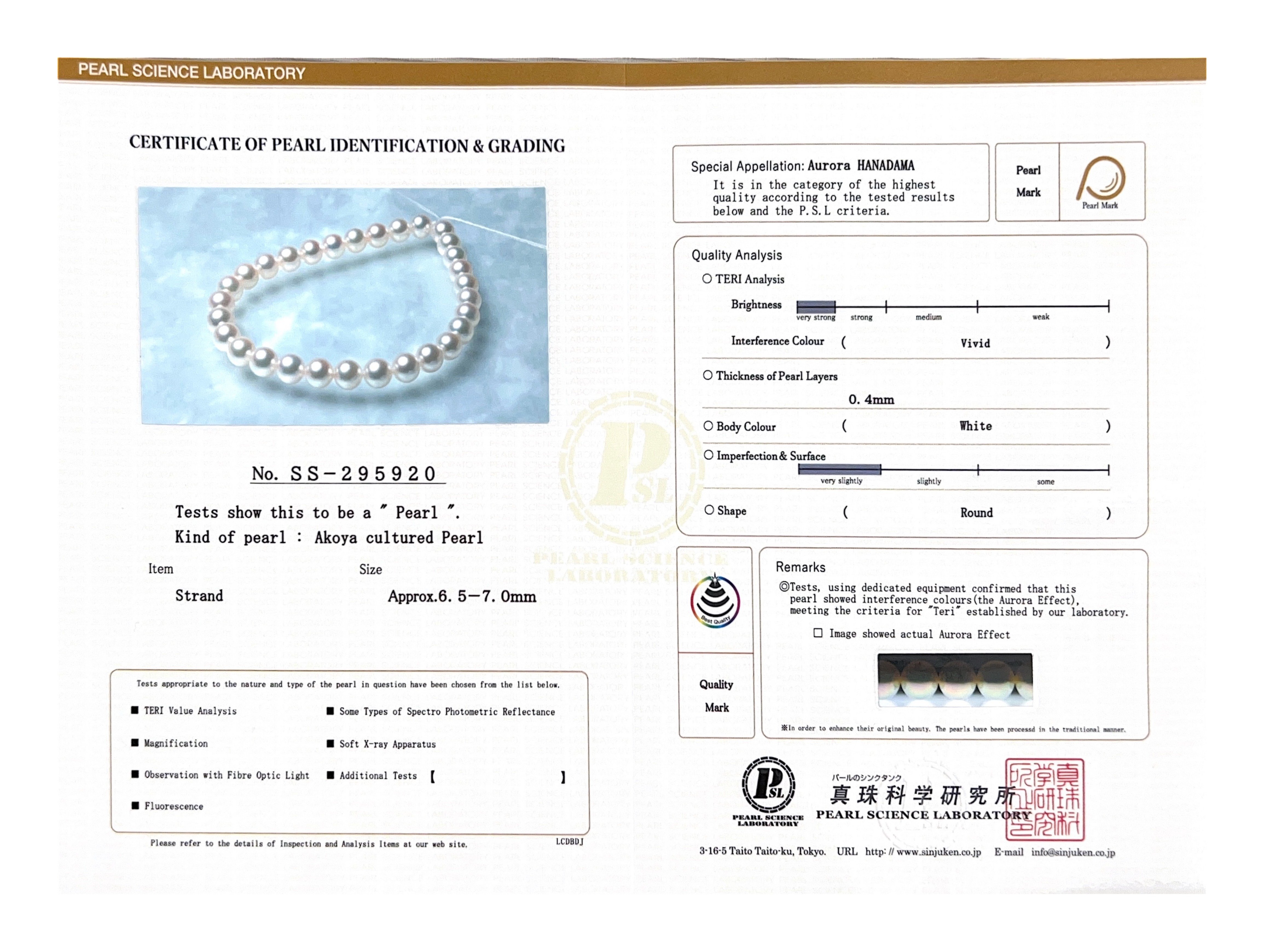 Armband aus 6,5–7,0 mm großen Hanadama-Akoya-Weißperlen – Drittes Bild