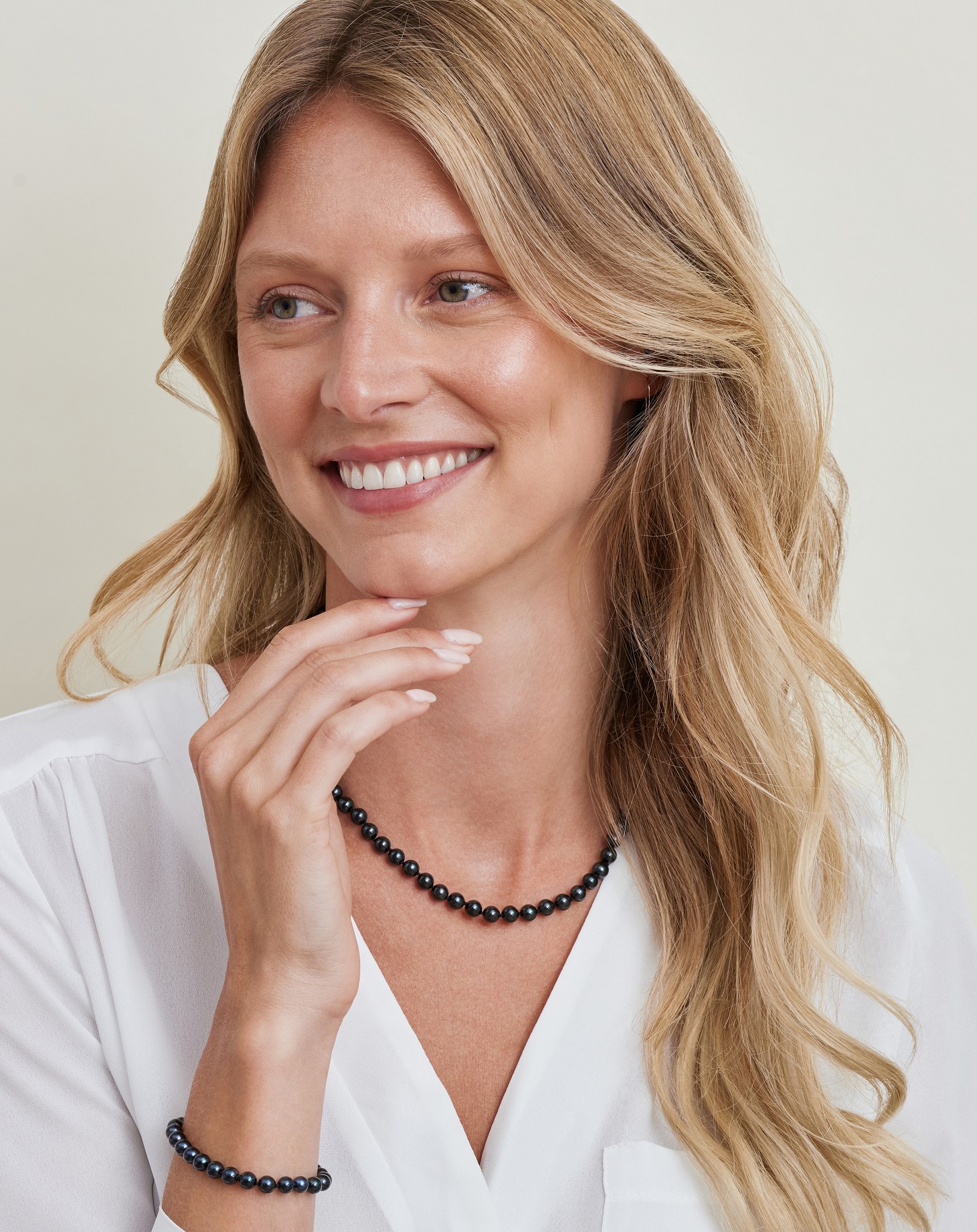 7.5-8.0mm Japanese Akoya Black Pearl Necklace - AAA Quality - Secondary Image