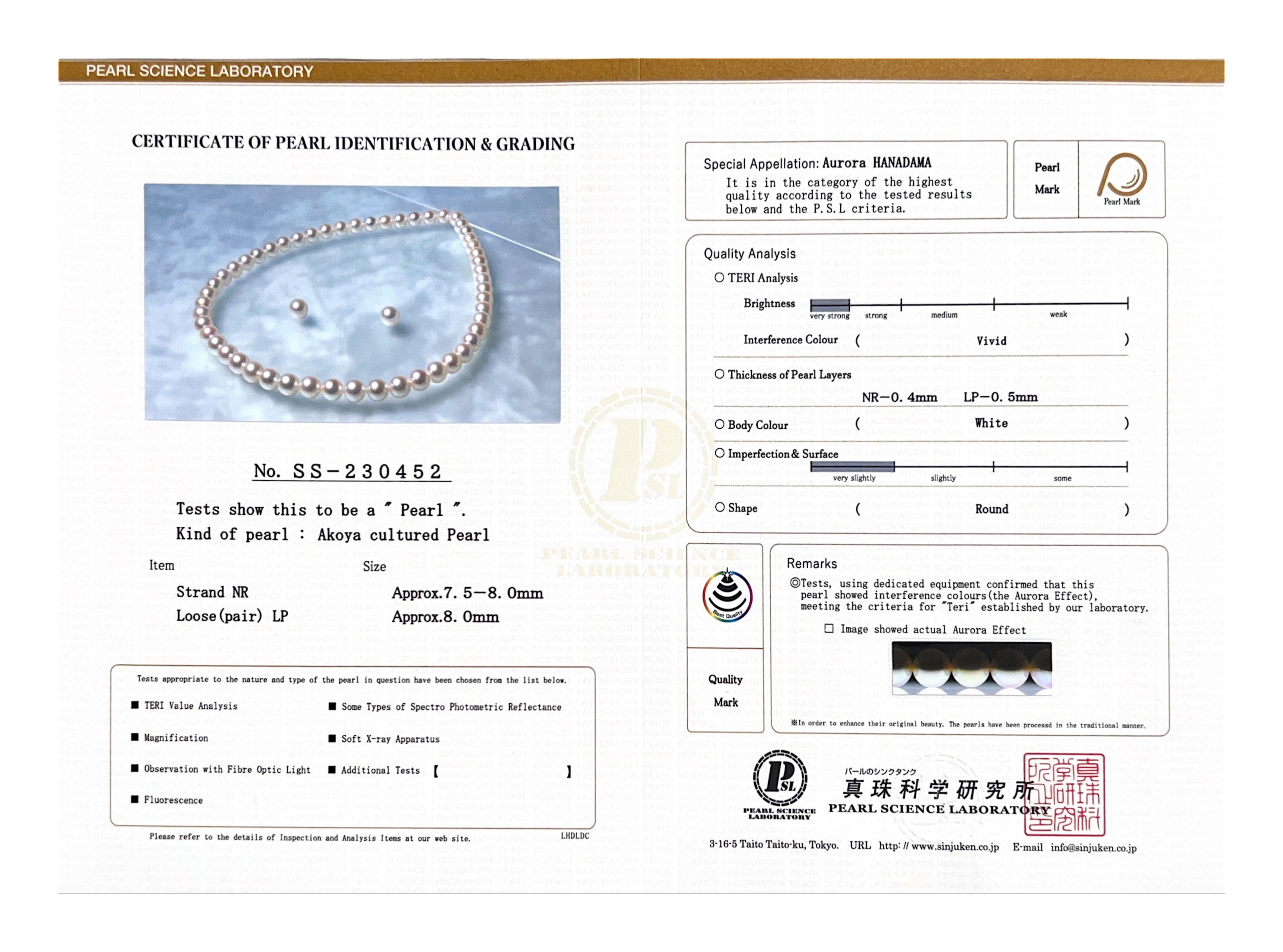 7,5–8,0 mm Hanadama-Perlen-Set aus Halskette und Ohrringen – Zweites Bild