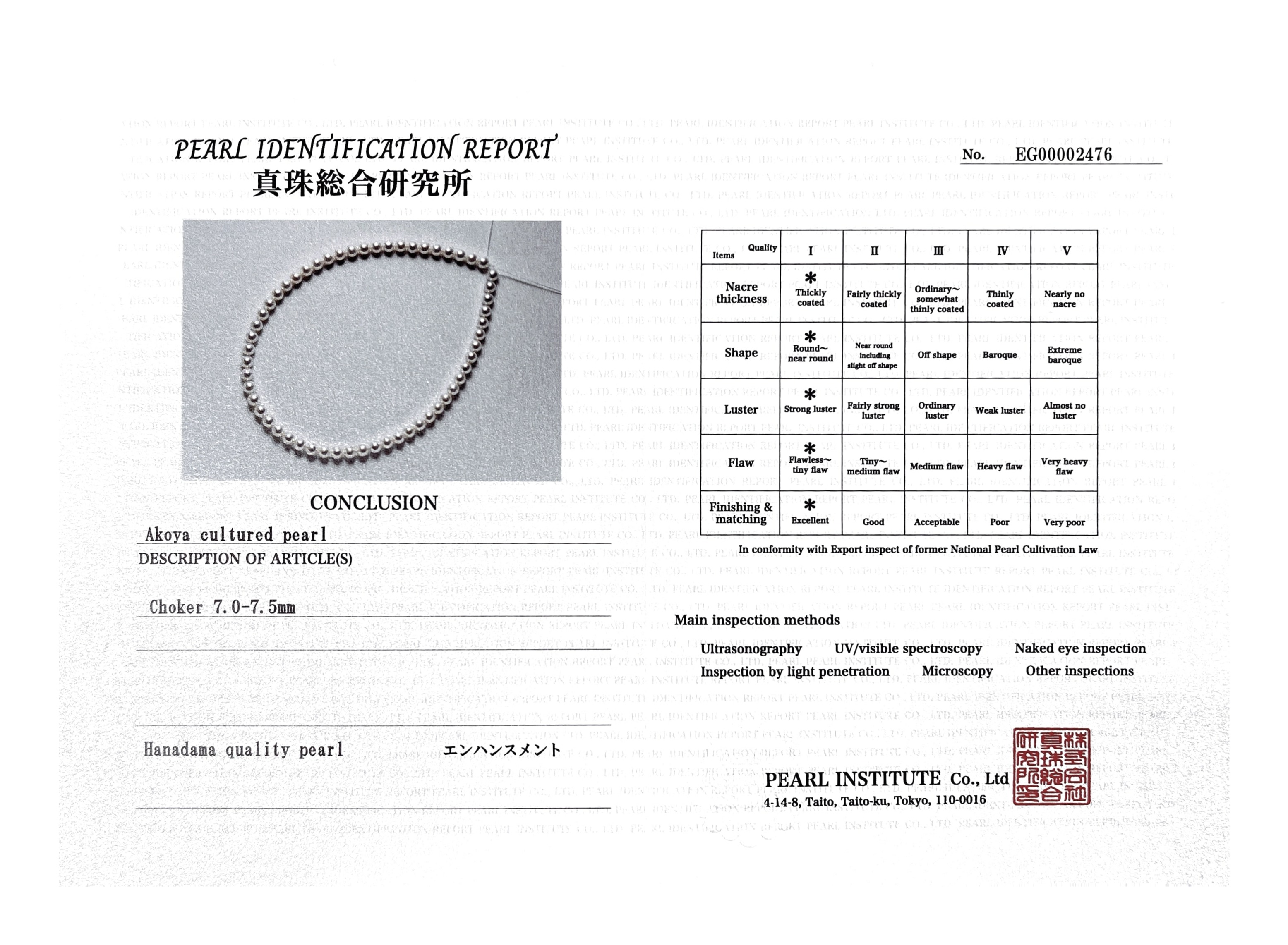 7,0–7,5 mm Hanadama Akoya-Halskette aus weißen Perlen – Drittes Bild