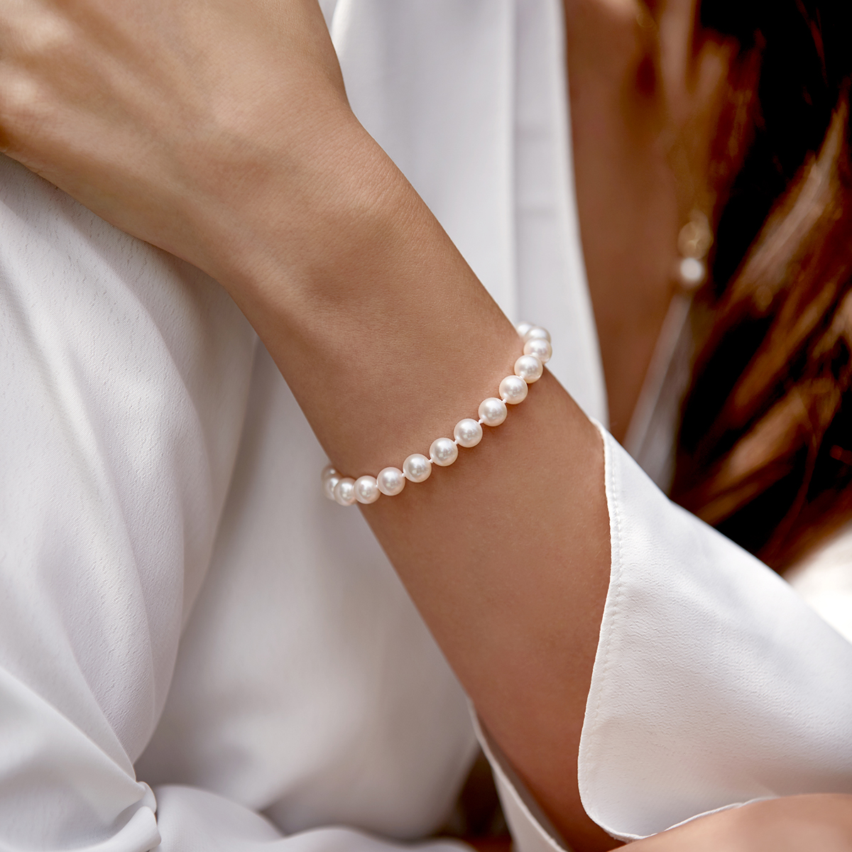 Armband aus 7,0–7,5 mm großen weißen Akoya-Perlen – Zweites Bild