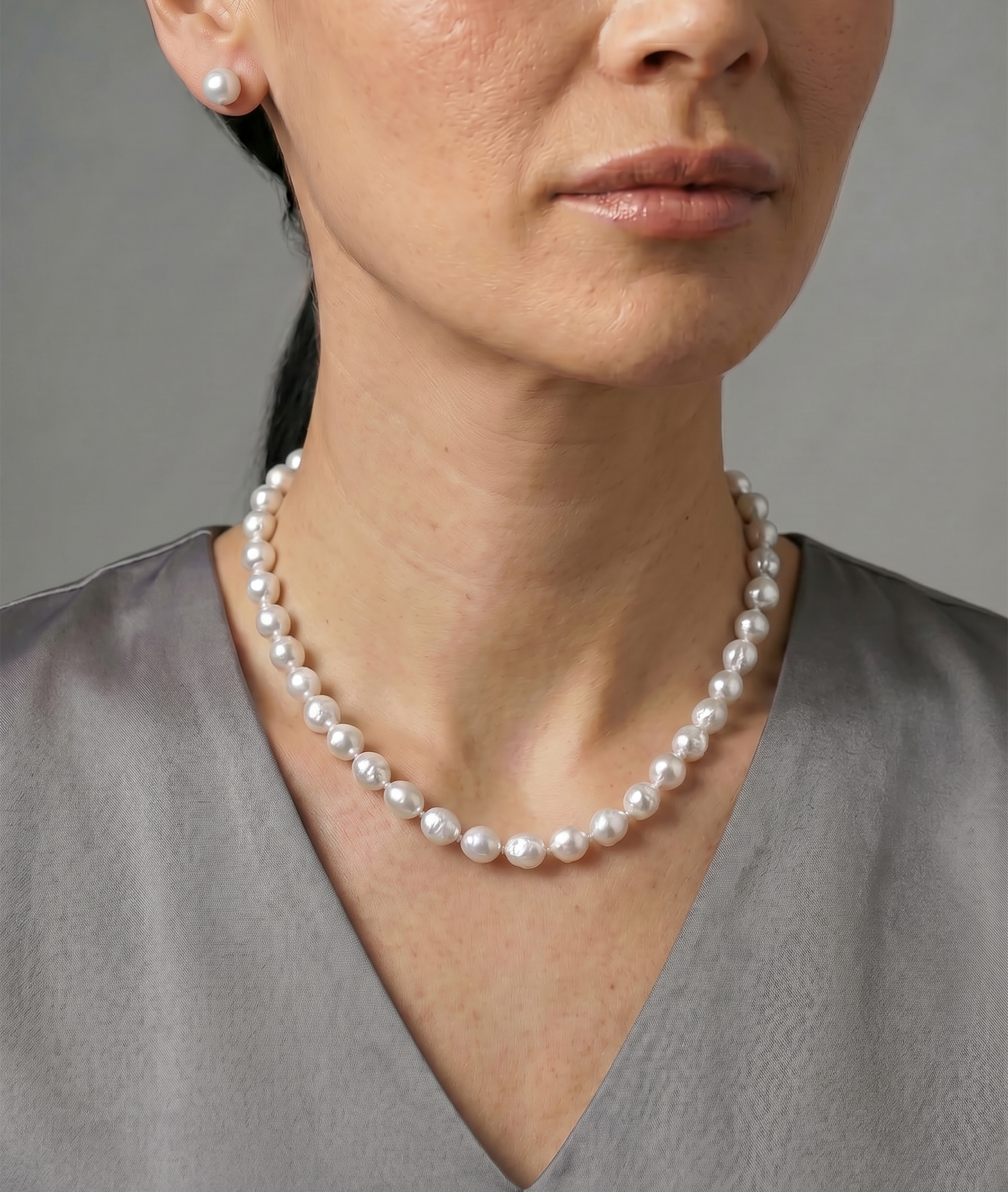 8.0-8.5mm Japanese Akoya Baroque Pearl Necklace - Model Image