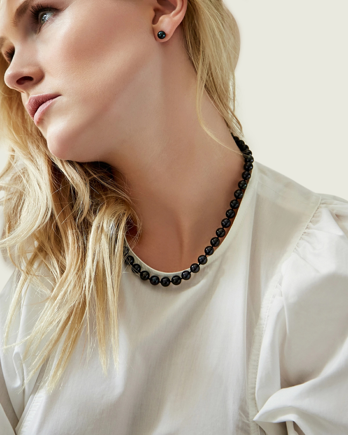 8.0-8.5mm Japanese Akoya Black Pearl Necklace - AA+ Quality - Third Image