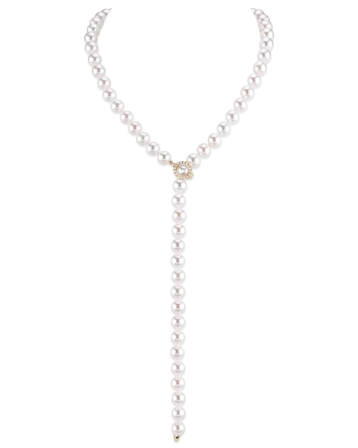 8.0-8.5mm White Freshwater Pearl & Diamond Adjustable lariat Y - Shape 51 Inch Necklace - AAAA Quality - Third Image