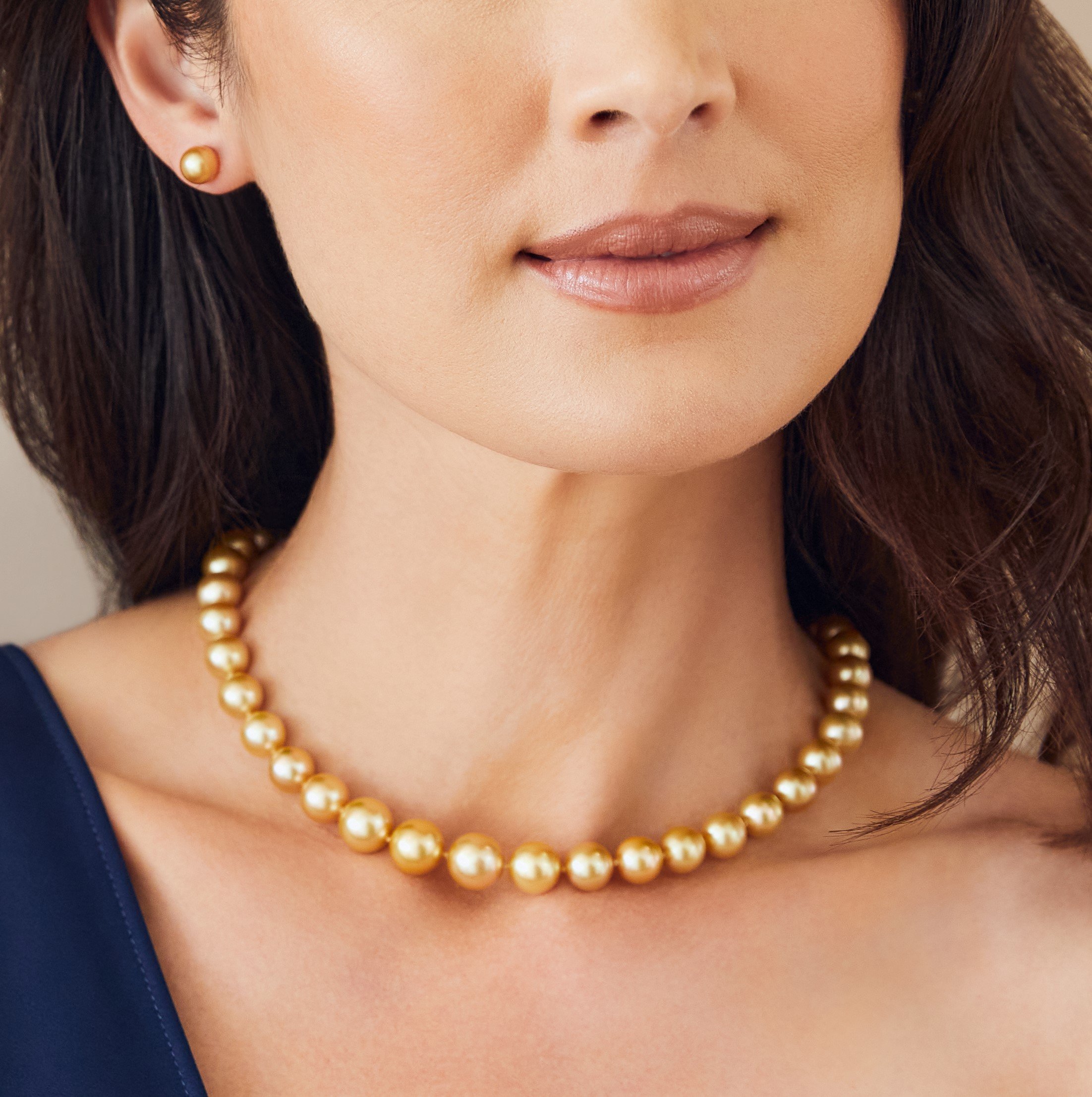 10–12 mm goldene Südseeperlenkette – AAAA-Qualität – Modellbild