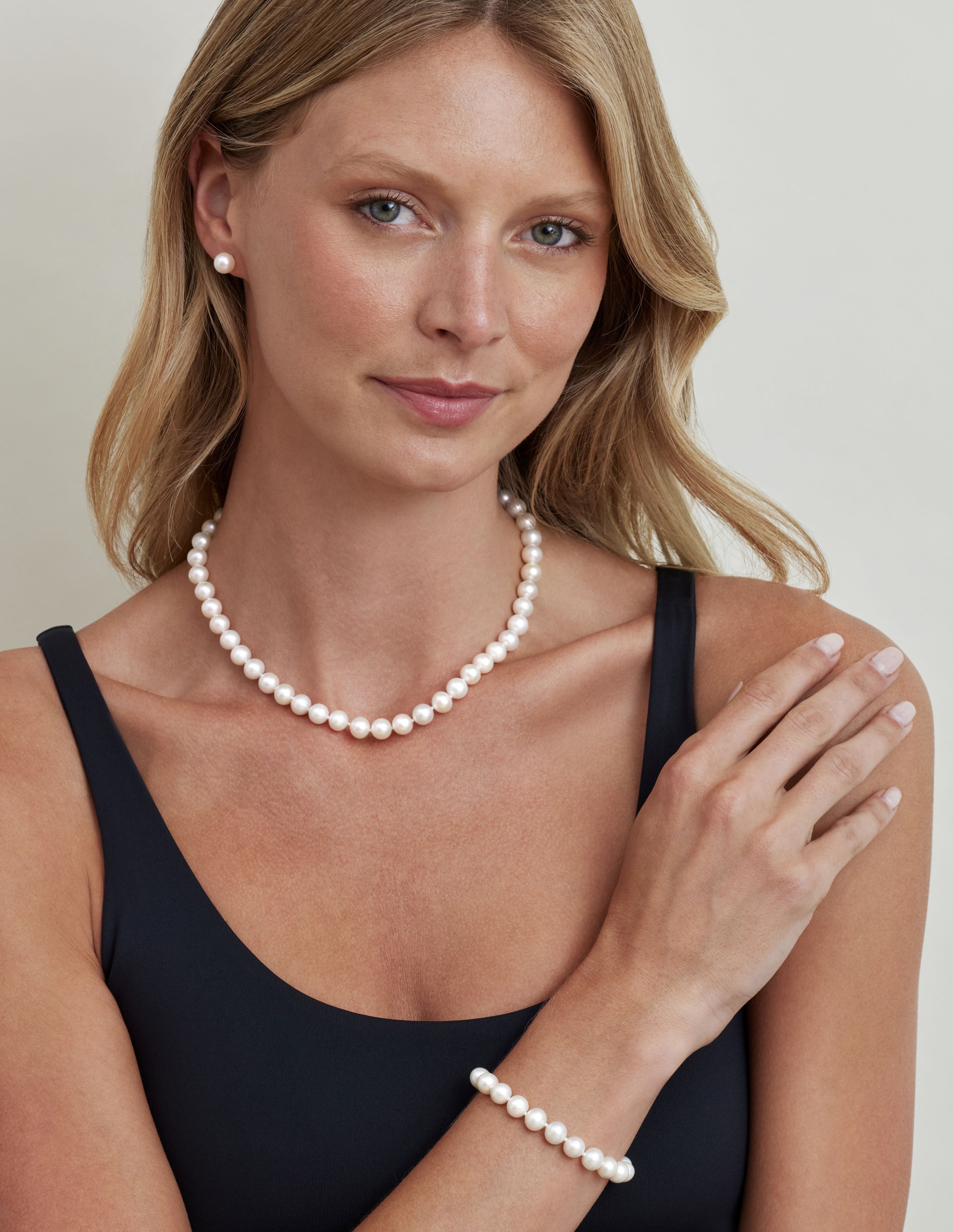 7,5–8,5 mm Süßwasserperlen-Halskette, Armband und Ohrringe – Zweites Bild