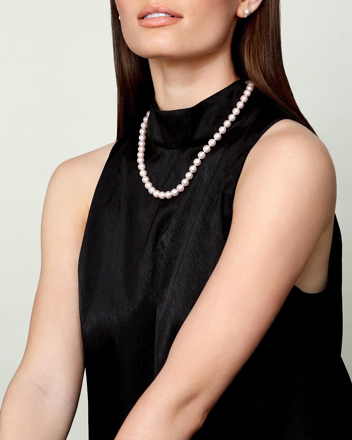 9.0-9.5mm Japanese Akoya White Pearl Necklace - AA+ Quality - Model Image
