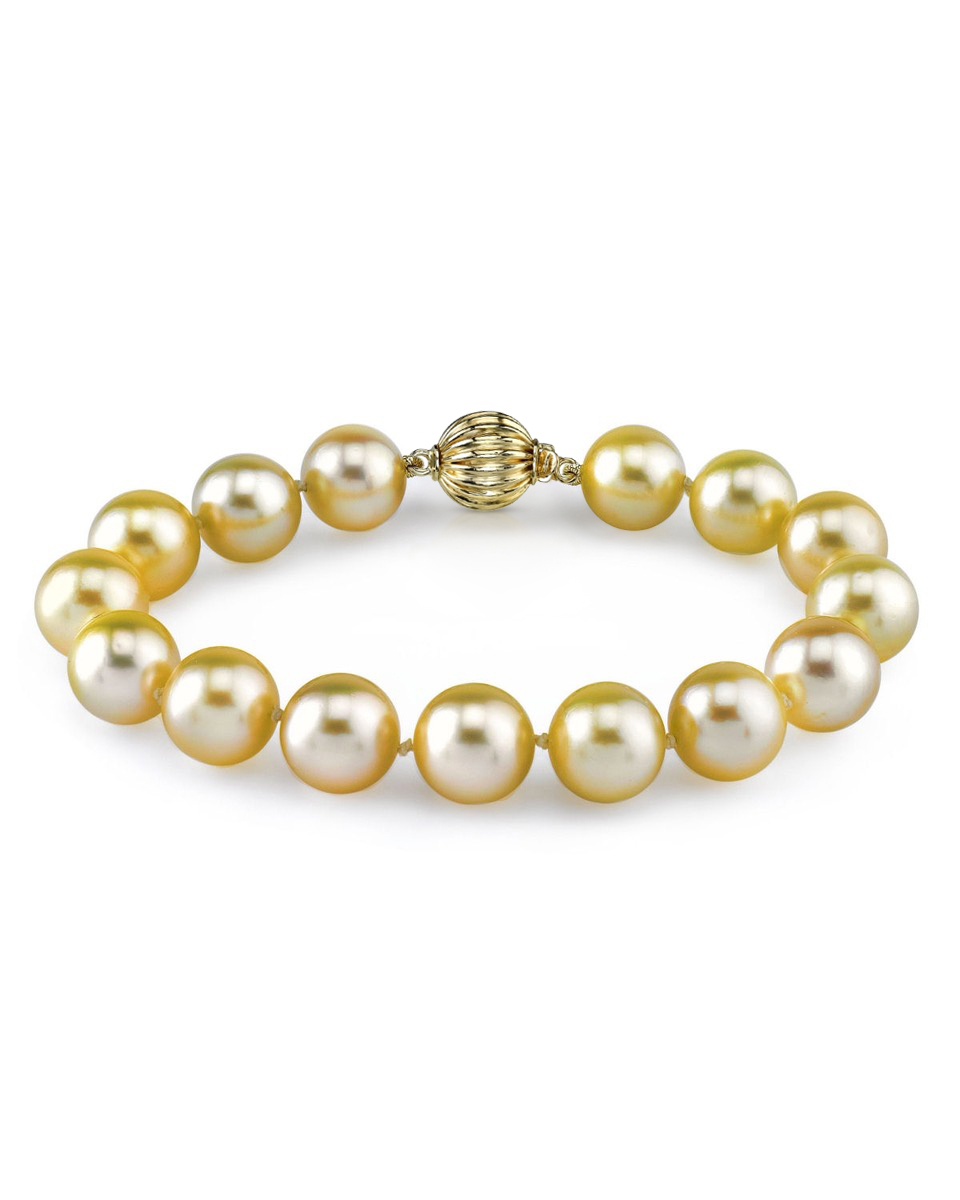 Armband aus 9–10 mm großen goldenen Südseeperlen