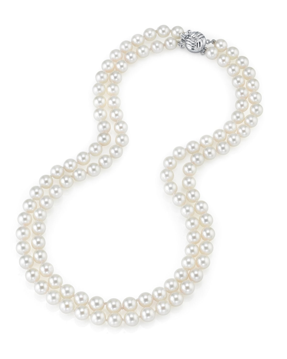 6,5–7,0 mm weiße Süßwasserperlen-Halskette mit zwei Strängen