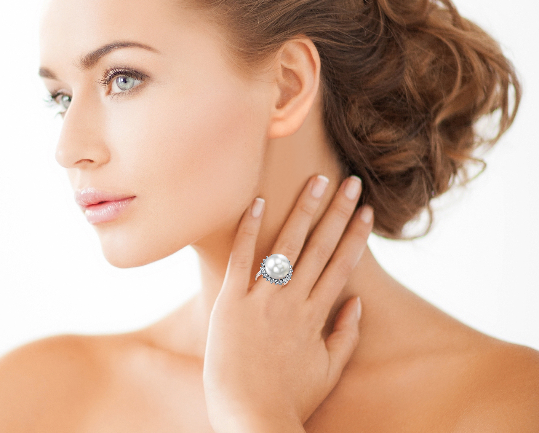 Ring mit Süßwasserperle und Diamanten in Salbeigrün – Zweites Bild