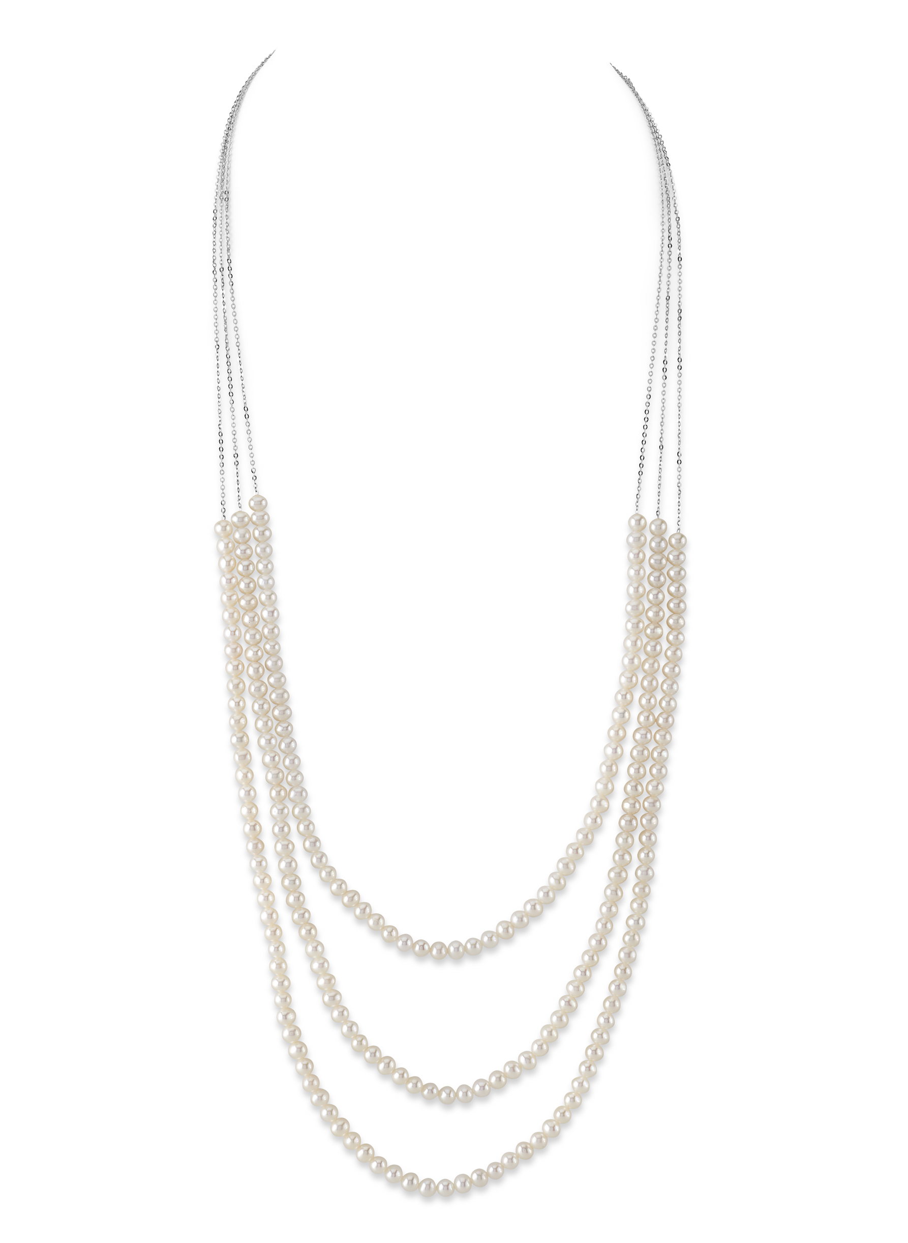 14-karätige Goldkette mit drei Süßwasserperlen und Kette im Addie-Stil