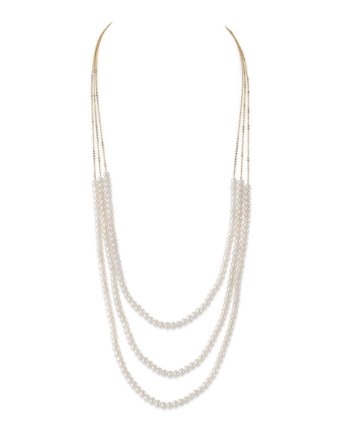 14-karätige Goldkette mit drei Süßwasserperlen und Kette im Addie-Stil – drittes Bild