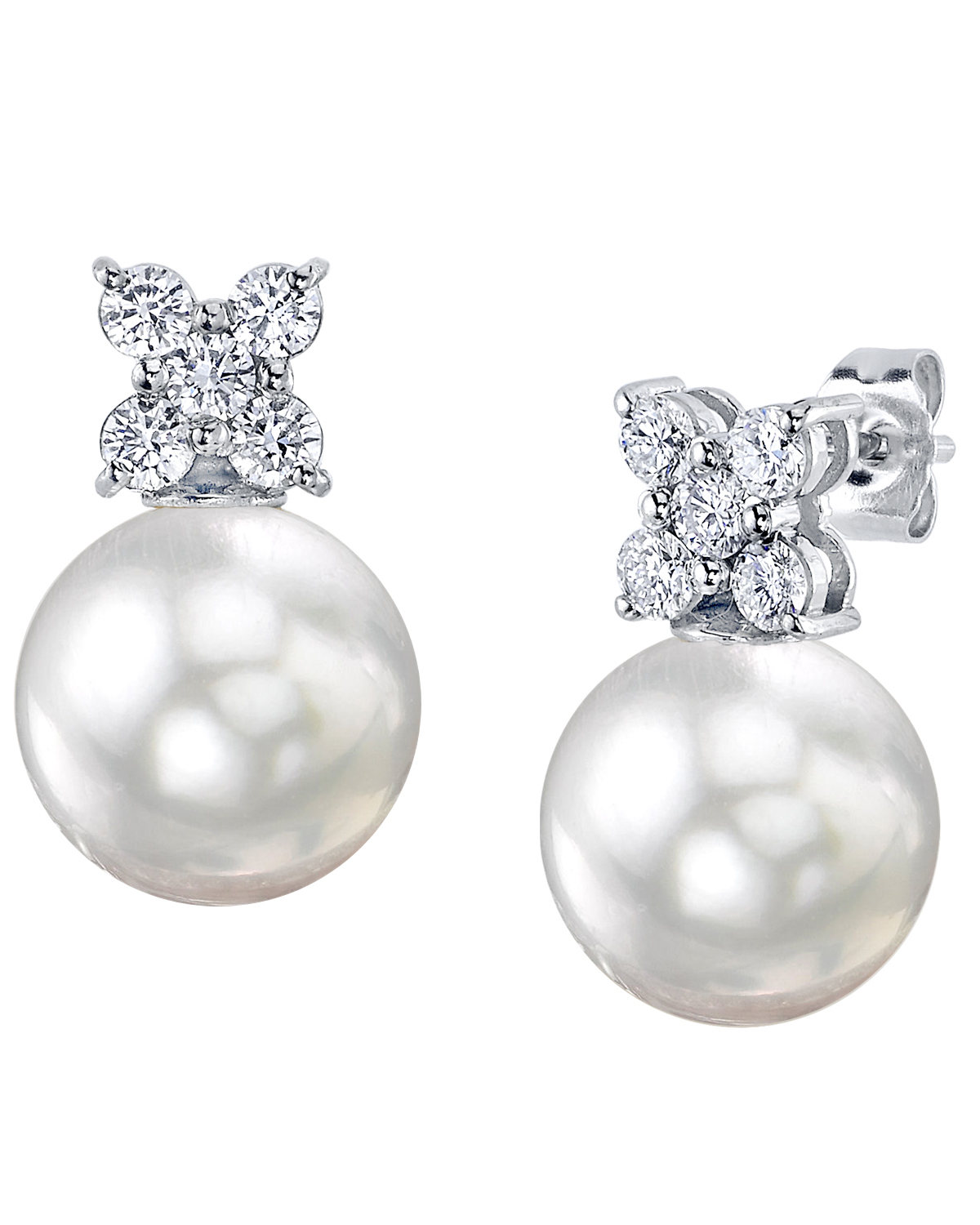 Ohrringe mit weißer Südseeperle und Diamanten in Dahlienform