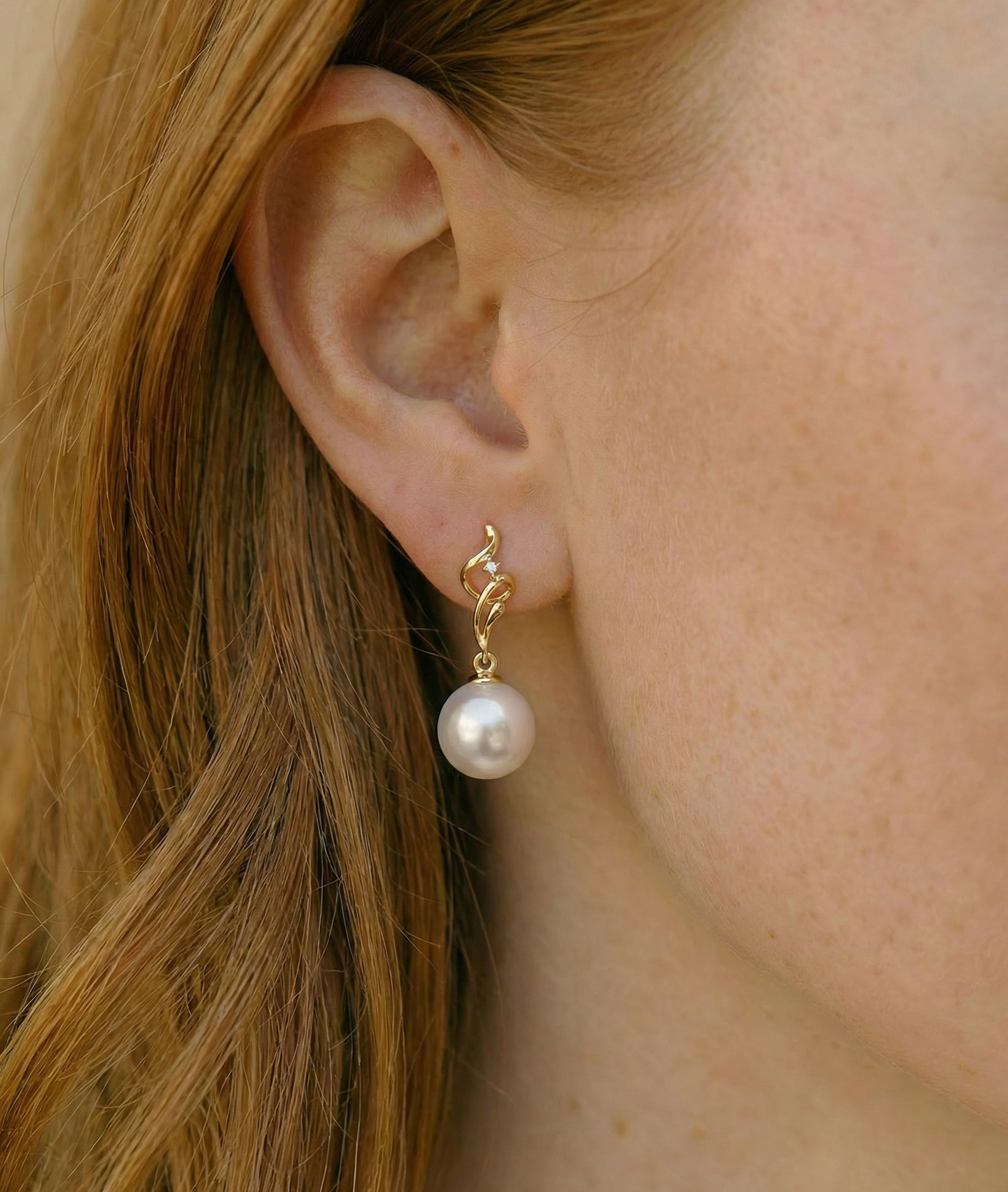 14K Gold Freshwater Pearl & Diamond Aria Earrings - Secondary Image