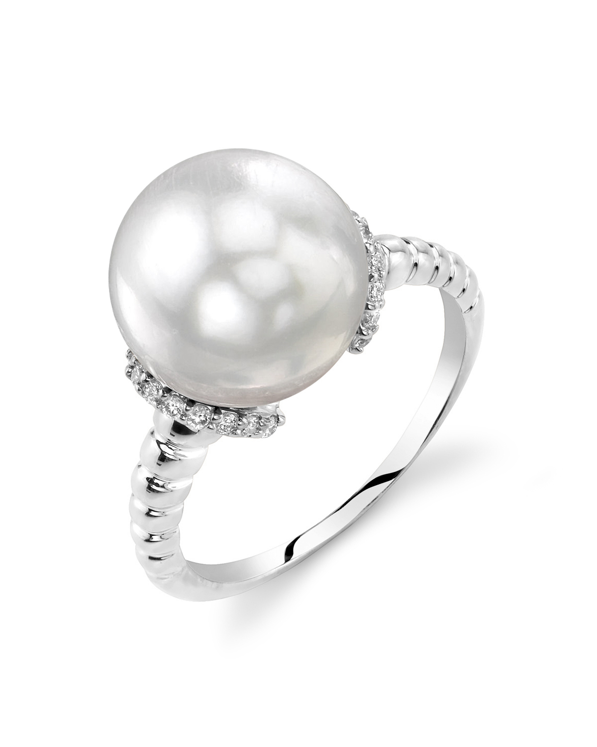 Jackie-Ring mit weißer Südseeperle und Diamanten