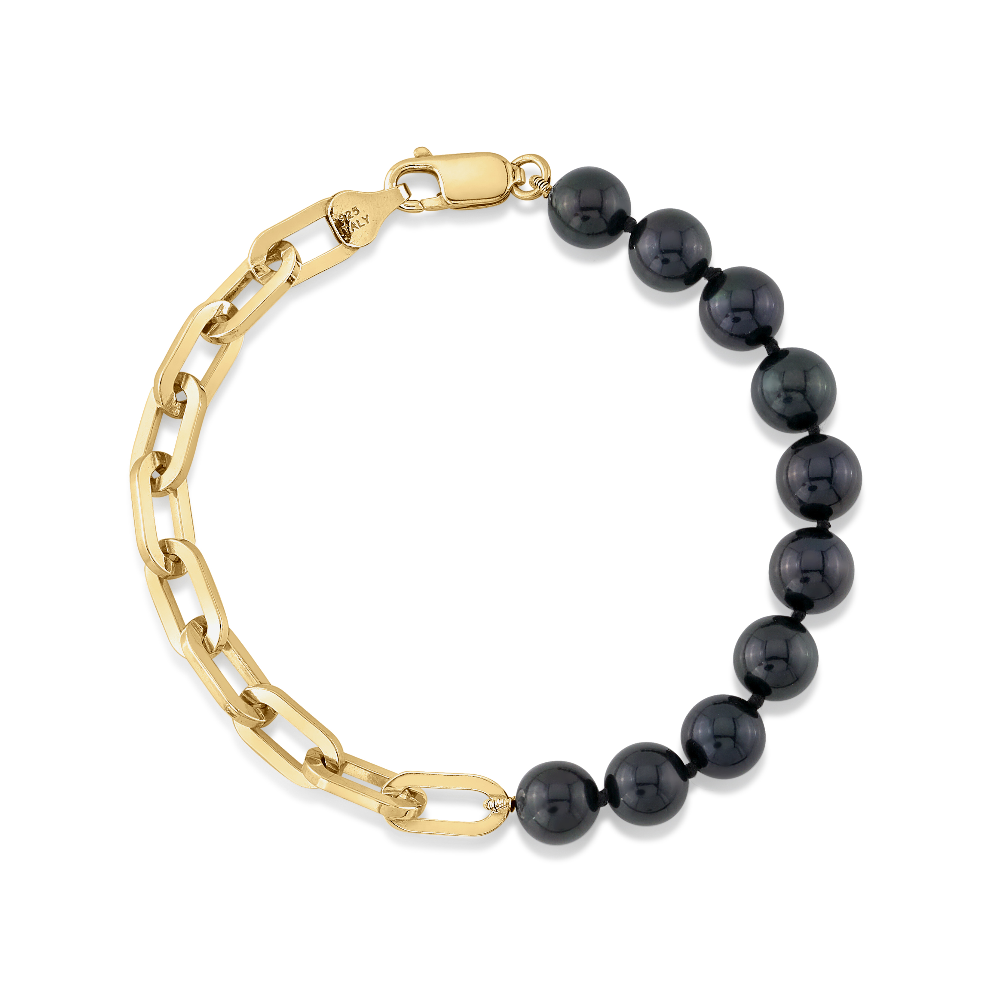 7,5–8,0 mm schwarzes Süßwasserperlen-Armband mit Kette für Damen – Modellbild