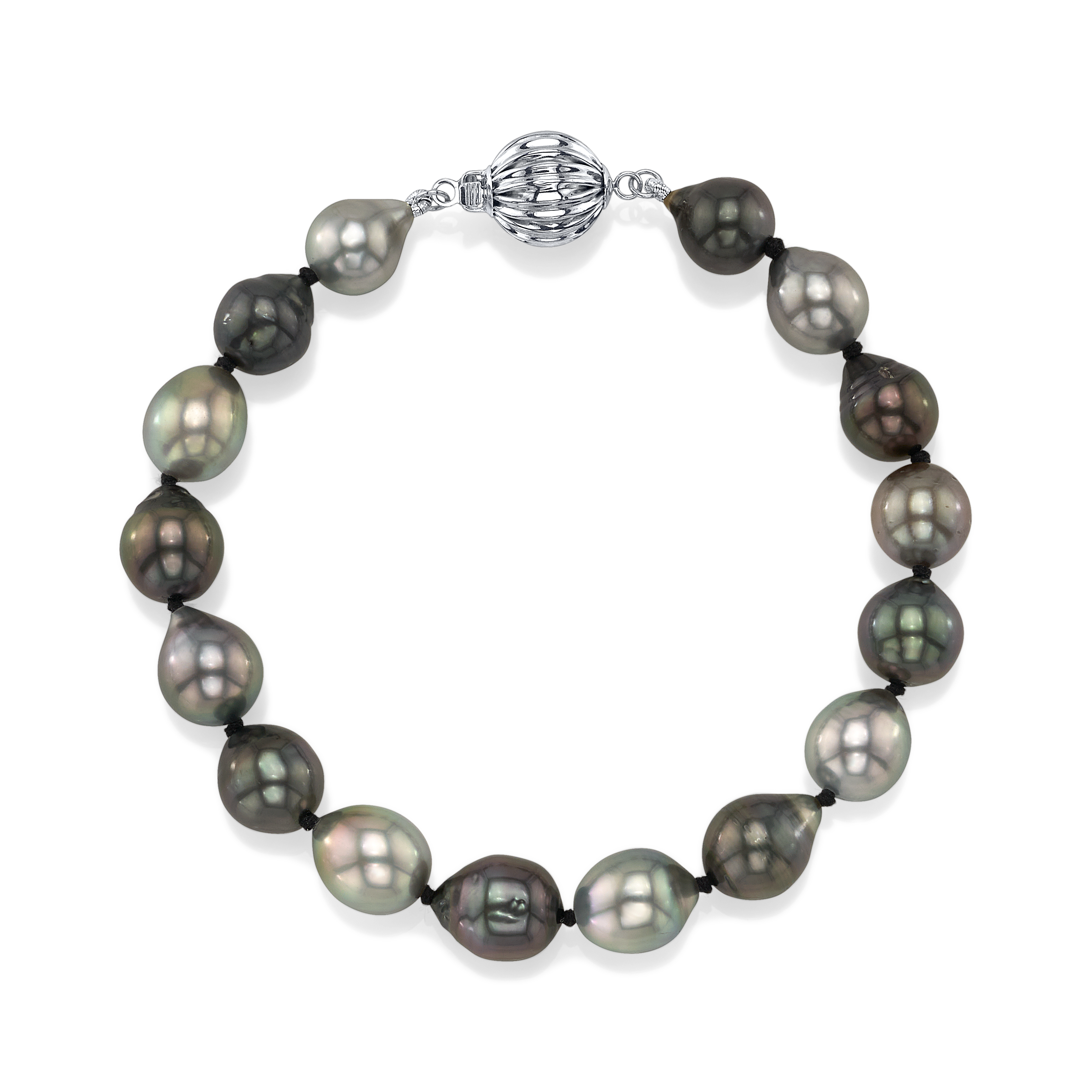 8-9mm Tahitian South Sea Multicolor Drop - Shape Pearl Bracelet - AAAA Quality