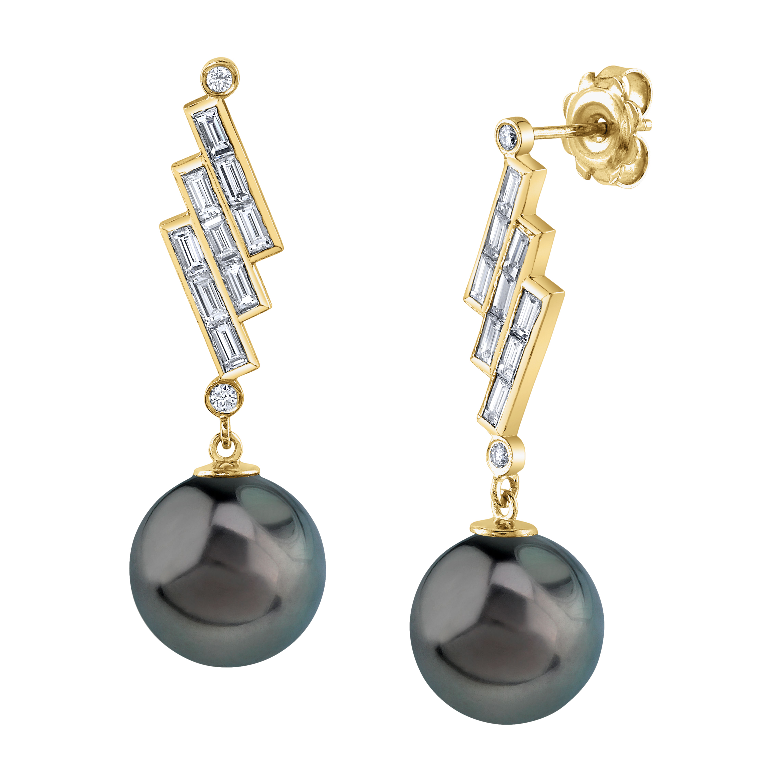 Tahitian South Sea Pearl & Diamond Bowie Earrings - Third Image
