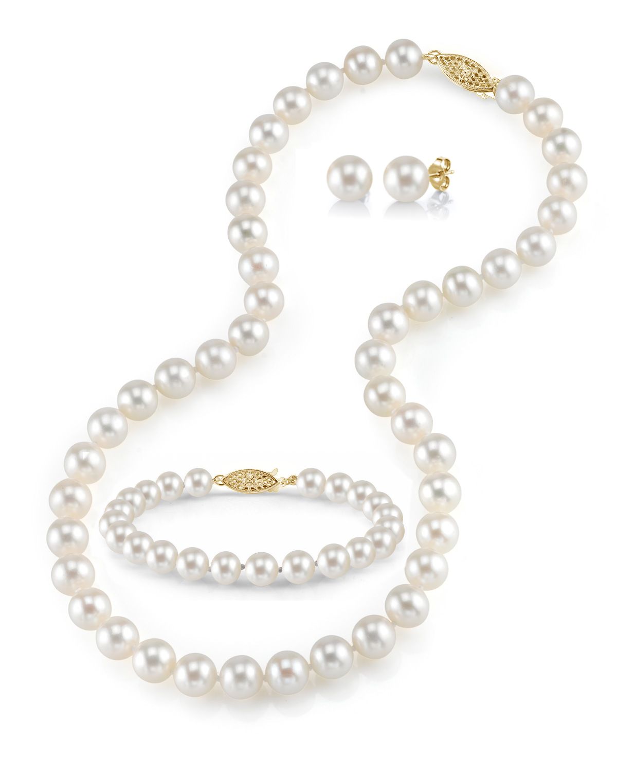 7,0–7,5 mm weiße Süßwasserperlen-Halskette, Armband und Ohrringe – Drittes Bild
