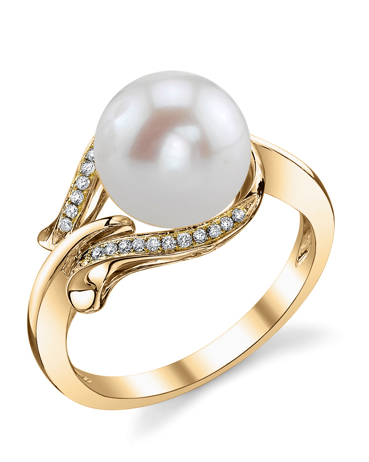 Ring aus Süßwasserperlen und Diamanten in Weidenform