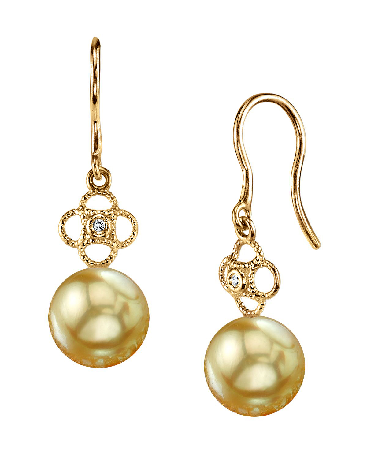 Ohrringe mit goldener Südseeperle und Diamanten im Spitzenmuster