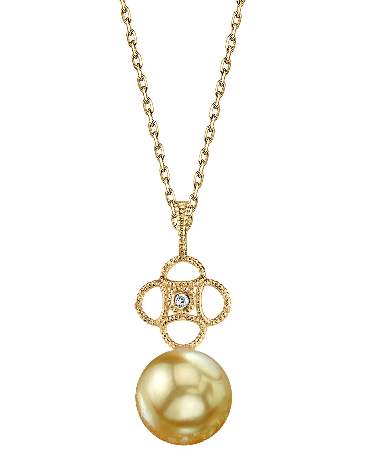 Anhänger aus goldener Südseeperle und Diamanten im Spitzenmuster