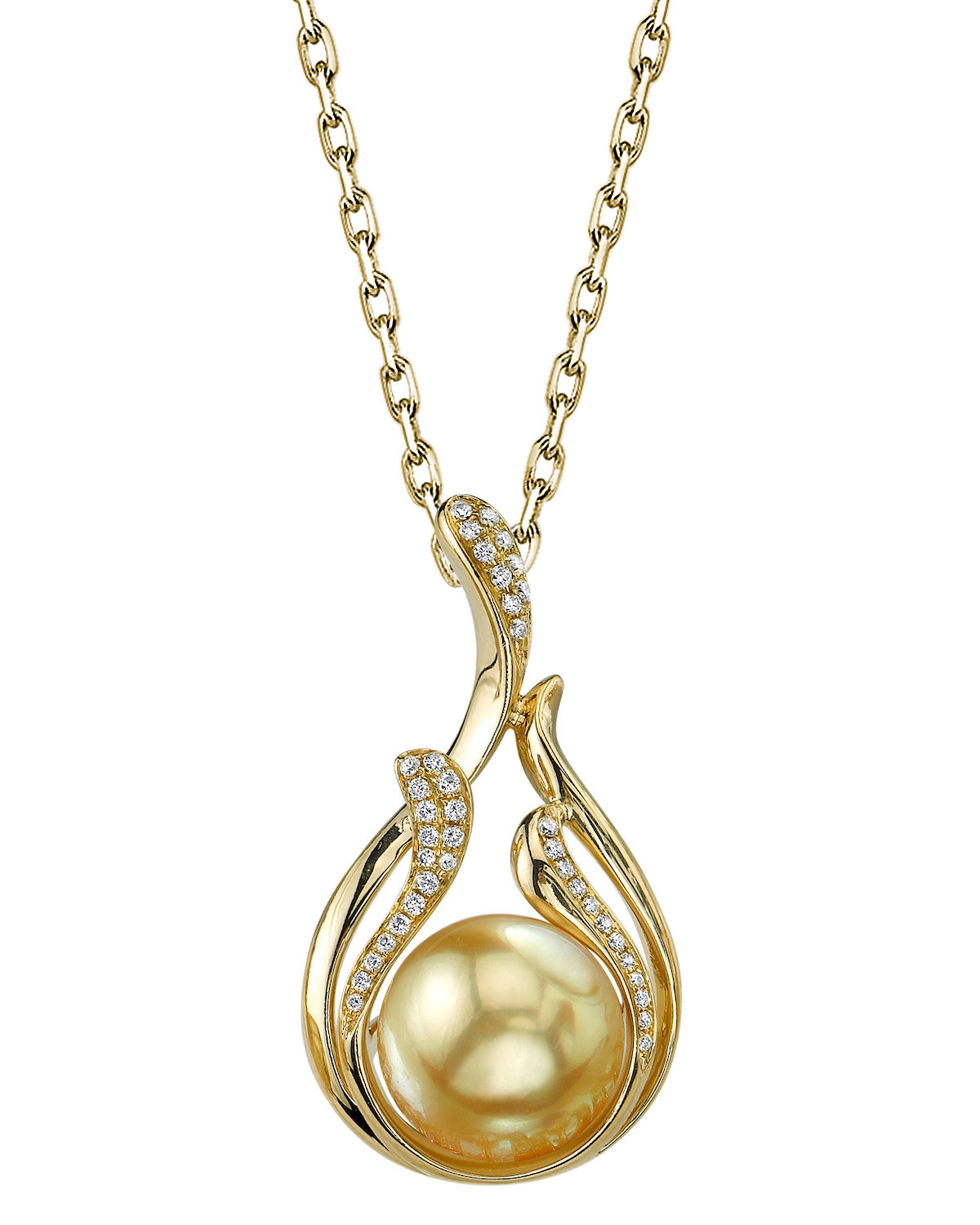Layla-Anhänger mit goldener Südseeperle und Diamanten