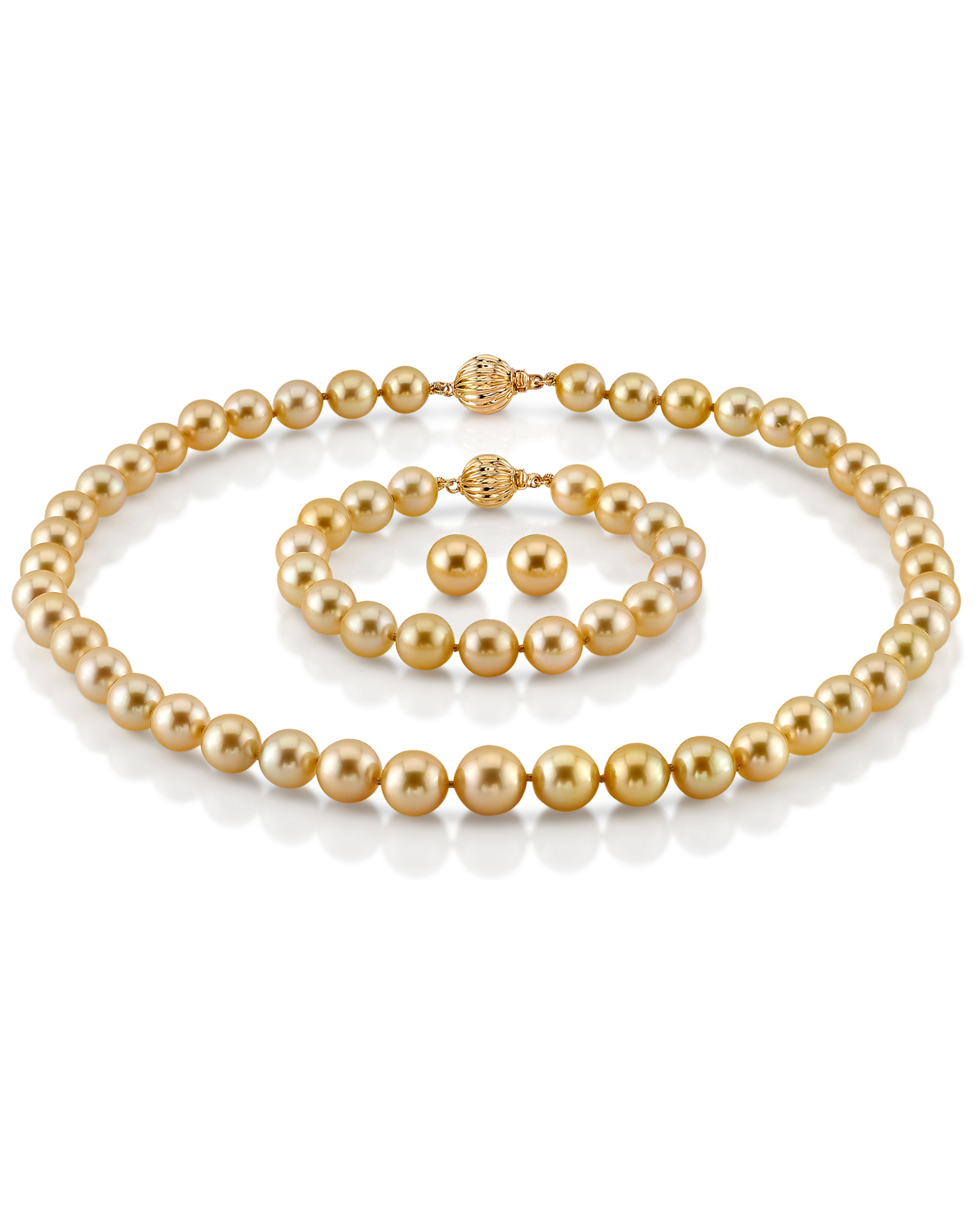 8-10mm Golden Round South Sea Pearl Set - AAAA Quality