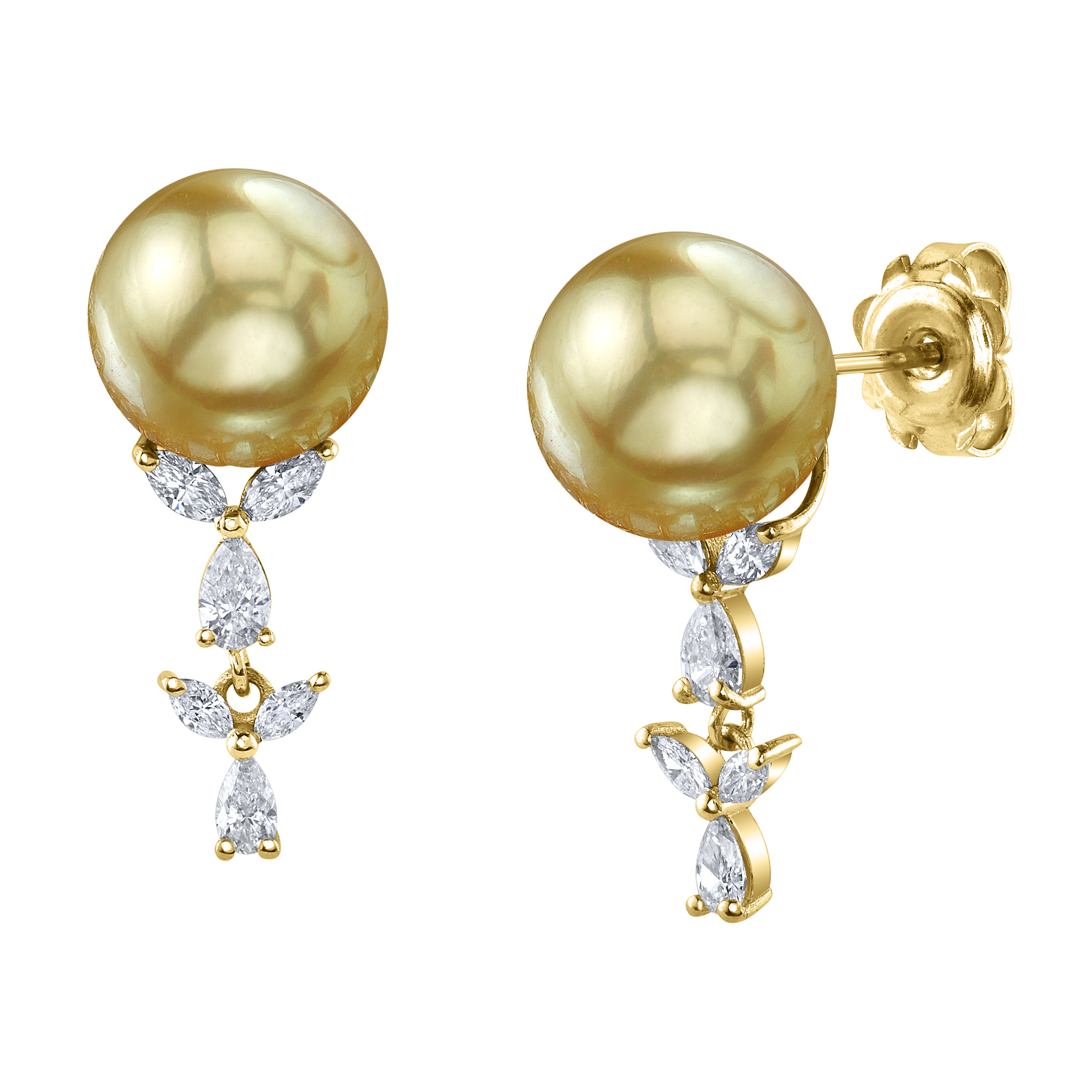 Kiara-Ohrringe mit goldener Südseeperle und Diamanten